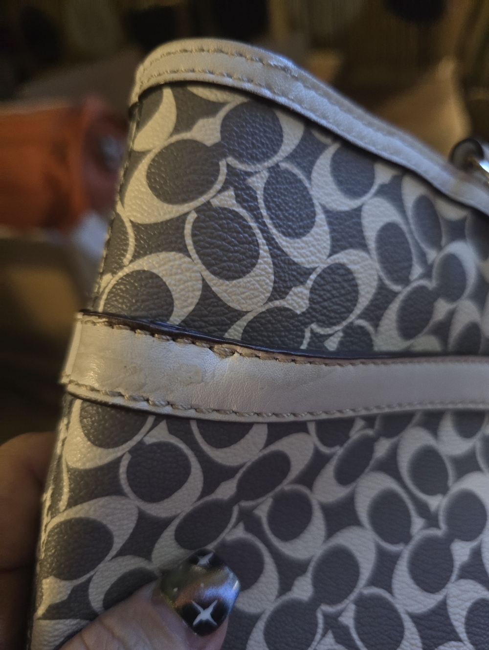 Coach Signature Tote in Gray, White & Pink - Picture 14 of 16